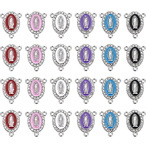 60pcs Mix Color 3-Hole Virgin Mary Link Miraculous Medal Enamel Alloy Rhinestones Our Lady Crucifix Connection for Jewelry Making (Silver) von Jiali Q