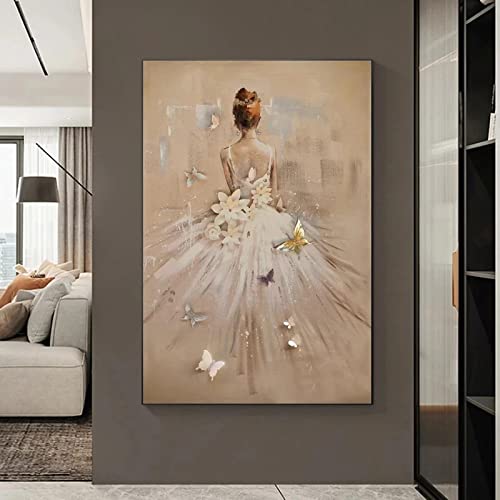 Abstrakte Balletttänzerin Wanddekoration Leinwand Gemälde Moderne Ballerina Poster Drucke Wandkunst Bilder für Wohnzimmer 80x125cm(32x49in) mit Rahmen von Jianghu Art