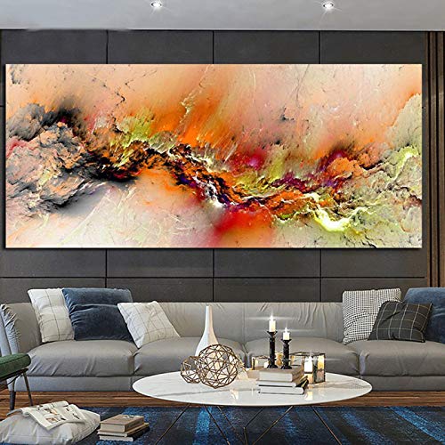 Gelb Abstrakt Orange Klumpen Farbe Fantasy Wolken Wandbild Ölgemälde Für Wohnzimmer Kunst Leinwand Poster Und Druck 75x150cm (30x59in) Mit Rahmen von Jianghu Art
