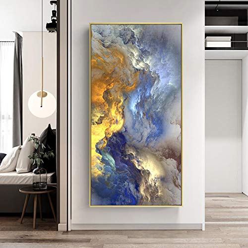 Große große Leinwand, gerahmt, Wandkunst, abstrakte bunte Wolken, Wandmalerei, Dekor, vertikal, rechteckig, Leinwand, Kunstdruck, 98 x 196 cm/(39 x 77 Zoll) mit Rahmen von Jianghu Art