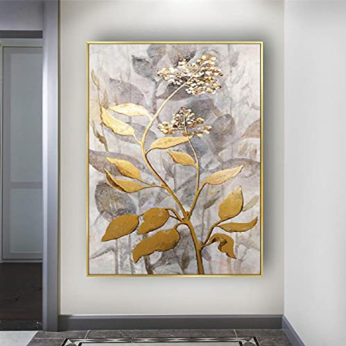 abstrakte leinwand bild kunstwerk goldene blätter modernes ölgemälde auf leinwand wandkunst wandbilder für wohnzimmerdekor 50x85 cm (20x33in) mit rahmen von Jianghu Art