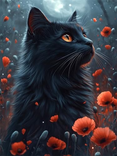5D Diamond Painting Katze Diamant Painting Bilder Erwachsene Blume Diamant Malerei Glitzersteine 80x100cm, DIY Mosaikherstellung Bastelset für Home Wand Decor mit Zubehör Geschenke für Frauen L-656 von Jiaxaong