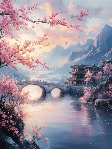 5D Diamond Painting Landschaft Diamant Painting Bilder für Erwachsene Brücke Diamant Malerei Glitzersteine 80x100cm, DIY Mosaikherstellung Bastelset für Home Wand Decor Geschenke für Frauen L-672 von Jiaxaong