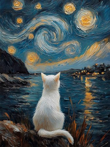 5D Diamond Painting Van Gogh Diamant Painting Bilder Erwachsene Katze Diamant Malerei Glitzersteine 10x15cm, DIY Mosaikherstellung Bastelset für Home Wand Decor mit Zubehör Geschenke für Frauen L-642 von Jiaxaong