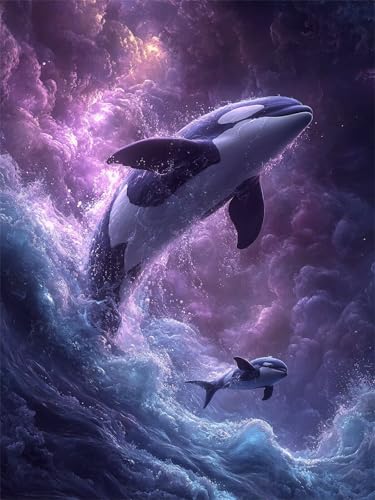 Diamond Painting Delphin 90x120cm DIY Runden Vollbohrer Lila Diamant Painting Bilder Erwachsene Kinder, 5D Crystal Art Basteln Stickerei Kreuzstich Malerei für Stressabbau, Kreatives Geschenk L-683 von Jiaxaong