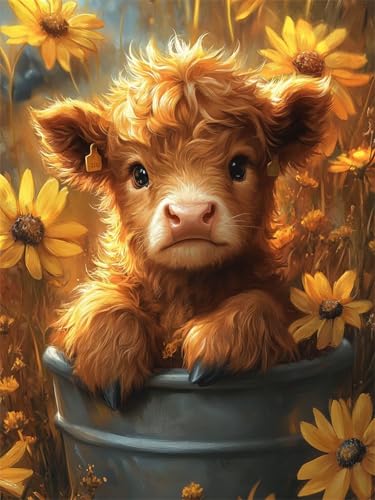 Diamond Painting Hohes und niedriges Vieh 80x100cm DIY Runden Vollbohrer Blume Diamant Painting Bilder für Erwachsene, Basteln Stickerei Kreuzstich Malerei für Stressabbau, Kreatives Geschenk L-677 von Jiaxaong