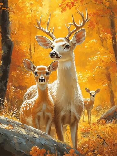 Diamond Painting Neuheiten 2025 Reh Diamond Painting Bastelset Erwachsene Herbst 5D Diamant Malerei Bilder Anfänger, DIY Mosaik Kreativ Set Cross Stickerei Crystal Art Home Wand Deko 60x90cm L-647 von Jiaxaong