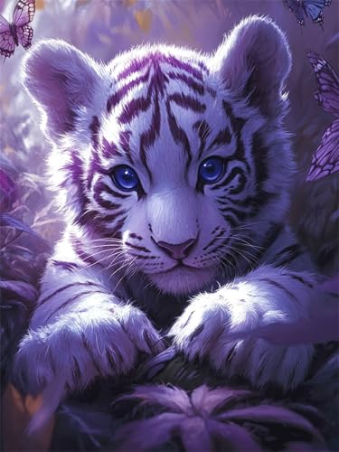 Diamond Painting Neuheiten 2025 Tiger Diamond Painting Bastelset Erwachsene Lila 5D Diamant Malerei Bilder Anfänger, DIY Mosaik Kreativ Set Cross Stickerei Crystal Art Home Wand Deko 10x15cm L-646 von Jiaxaong