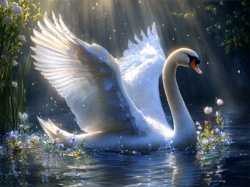Diamond Painting Schwan 20x30cm DIY Runden Vollbohrer Sonnenlicht Diamant Painting Bilder Erwachsene, 5D Crystal Art Basteln Stickerei Kreuzstich Malerei für Stressabbau, Kreatives Geschenk L-925 von Jiaxaong