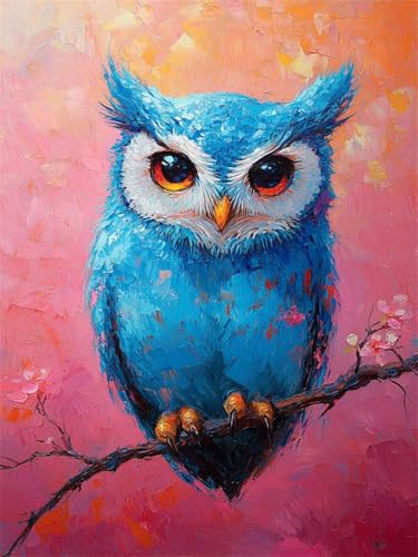 Eule Diamond Painting Erwachsene, 5D Blau Diamant Painting Bilder Runder Vollbohrer Diamond Art Malerei Anfänger Bastelset, DIY Crystal Art Stickerei Kreuzstich Set für Deko Wohnzimmer 60x90cm L-639 von Jiaxaong