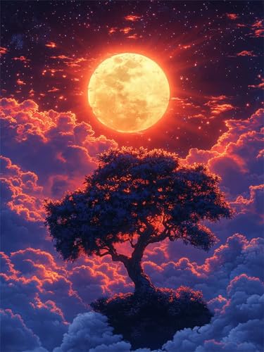 Mond Diamond Painting Erwachsene, 5D Baum Diamant Painting Bilder Runder Vollbohrer Diamond Art Malerei Anfänger Bastelset, DIY Crystal Art Stickerei Kreuzstich Set für Deko Wohnzimmer 20x30cm L-657 von Jiaxaong