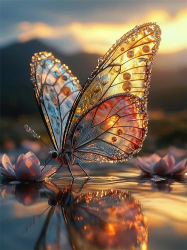 Schmetterling Diamond Painting Erwachsene, 5D Blume Diamant Painting Bilder Runder Vollbohrer Diamond Art Malerei Anfänger Bastelset, DIY Stickerei Kreuzstich Set für Deko Wohnzimmer 40x60cm L-654 von Jiaxaong