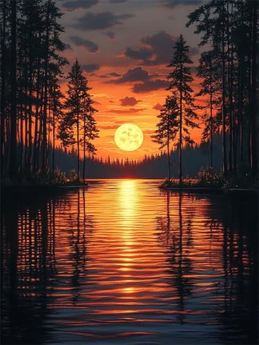 Wald Diamond Painting Erwachsene, 5D Mond Diamant Painting Bilder Runder Vollbohrer Diamond Art Malerei Anfänger Bastelset, DIY Crystal Art Stickerei Kreuzstich Set für Deko Wohnzimmer 50x70cm L-658 von Jiaxaong
