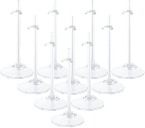 Jiayaus 24 Stück Puppenständer, 21.5cm Verstellbar Puppenständerhalter für 9-11 Zoll Puppen, Kunststoff Displayhalter, Puppenzubehör Puppen Ständer für Schaufenster(Transparent+ Hellrosa) von Jiayaus