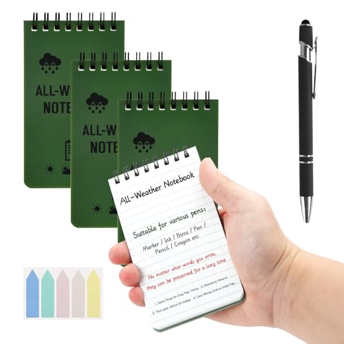 Jiayaus 4 Stück Wasserdichte Notizblock, 3 x 5 Zoll Pocket Notizbuch Allwetter Notizblöcke mit Top-Spirale, Taschennotizblock Stift und Indexaufkleber, Field Notes für Aktivitäten im Freien Militär Jiayaus 4 Stück Wasserdichte Notizblock, 3 x 5 Zoll Pocket Notizbuch Allwetter Notizblöcke mit Top-Spirale, Taschennotizblock Stift und Indexaufkleber, Field Notes für Aktivitäten im Freien Militär von Jiayaus