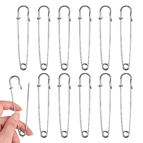 Jiayaus Sicherheitsnadeln Groß, 12 Stück 10 cm/4 Zoll Sicherheitsnadel - Edelstahl, Robust, Safety Pins für Decken, Strickzeug, Schmuck und Handarbeiten, Kilt, Kleidung (Silber) von Jiayaus