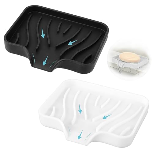 Silikon Seifenschale mit Ablauf,2 Pcs Seifenschalenn Silikon Seifenhalter Badewanne Seifenablage Waschbecken für Bad Küche Zähler (Weiß, Schwarz) von Jidyllic