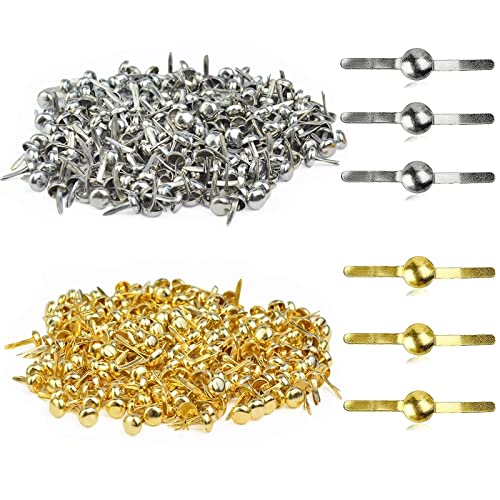 JieGuanG Mini Brads, 200 Stück Musterklammern Metall, 8mm Rundkopfklammern Für Kartenherstellung Scrapbooking（Gold, Silber） von JieGuanG