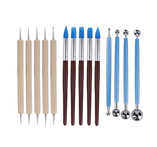 Jieddey Modellierwerkzeug,14 PCS Töpferwerkzeug Pottery Werkzeug-Set 5 Holzpunktierungswerkzeuge+5 Rubber Clay Modeling Tools+4 Ball Stylus Tool für Keramikskulptur Malerei Carving Embossing Prägung von Jieddey