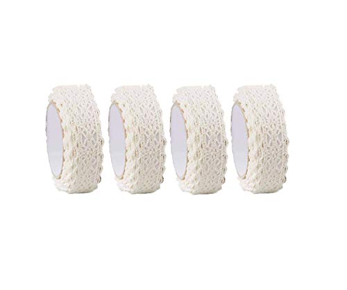 Spitzenband,4 Rollen Baumwoll Schleifenband Beige Spitzenband Selbstklebend Juteband mit Spitze Sackleinen Band Rolle für die Basteln Hochzeitsdekor Verschönerung Nähen 8 Yards von Jieddey