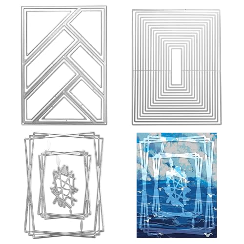 3 Stück Stanzschablonen,Rechteckig,einfachem überlappendem Rahmen,Gitterrahmen, 3D-Hintergründe, Rahmen,Metall-Stanzform für Scrapbooking, Neue Stanzformen, DIY-Alben, Kartenherstellung,Papierhandwerk von Jiehaojia