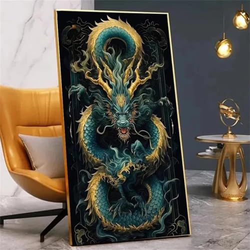 Jiian Großes Drachen Diamond Painting Erwachsene,5D Tier Diamant Painting Bilder Erwachsene,DIY Vollbohrer Round Diamond Painting,Stickerei Mosaic Diamant Malerei Set für Wanddekoration 20x50cm von Jiian