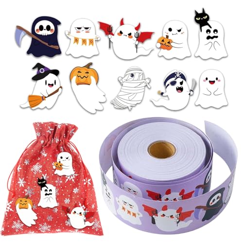 Jiimhte Halloween-Aufkleberrolle, gruseliger, niedlicher Geistergepäck-Aufkleber – selbstklebende Halloween-Aufkleber für Umschläge, Telefon, Teenager, Erwachsene, Skateboard, Laptop, Gepäck von Jiimhte