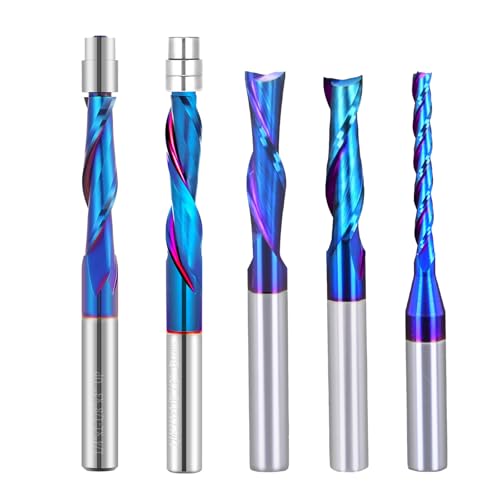 CNC-Fräser-Bits, 6,35 mm Schaft, Schaftfräser mit NACO blauer Beschichtung für Seitenfräsen, Schaftfräsen, Fertigbearbeitung, CNC-Starter-Set, 5 Stück von Jiiolioa