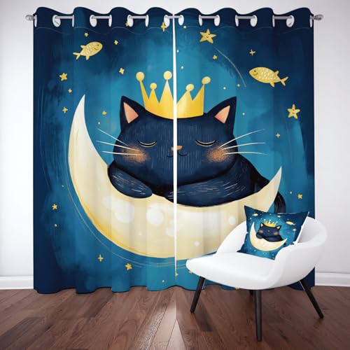 Jijliczc Blackout Vorhang 160x140cm 2er Set Katze Mond Fisch Verdunklungsvorhänge mit Ösen Pentagramm Traum Kind Vorhänge Blickdicht für Wohnzimmer Kinderzimmer Schlafzimmer Jijliczc Blackout Vorhang 160x140cm 2er Set Katze Mond Fisch Verdunklungsvorhänge mit Ösen Pentagramm Traum Kind Vorhänge Blickdicht für Wohnzimmer Kinderzimmer Schlafzimmer von Jijliczc