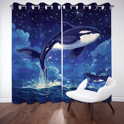 Jijliczc Vorhang Karikatur Wal mit Ösen Gardinen 2er Set, Vorhänge Sternenhimmel Meerestiere, Thermovorhang Hitzeschutz, Ösenvorhang H137 x B117cm Geeignet für Jungen und Mädchenzimmer Jijliczc Vorhang Karikatur Wal mit Ösen Gardinen 2er Set, Vorhänge Sternenhimmel Meerestiere, Thermovorhang Hitzeschutz, Ösenvorhang H137 x B117cm Geeignet für Jungen und Mädchenzimmer von Jijliczc