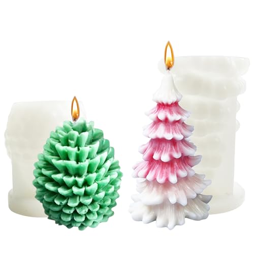 2 Stück Kerzenform Silikon, Gießform Weihnachten, Kerzengießformen Weihnachtsbaum Tannenzapfen, Zum Gießen für DIY Duftkerze, Weihnachten Handwerk Ornamente von Jikefengxun