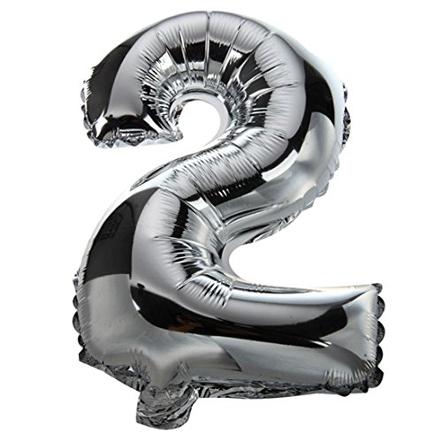 Jiklophg Mode 40.6 cm Silber Folie Zahl Luftballons Geburtstag Hochzeit Party Dekoration Silber 2 von Jiklophg