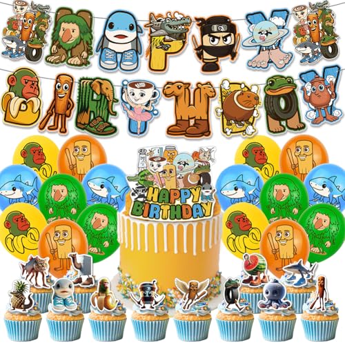 Tung Tung Tung Sahur Anime Geburtstag Dekorationen Chimpanzini Bananini/Il Cacto Hipopotamo Anime Figur Kuchen Topper Banner Luftballons Lustige Thema Party Supplies von Jilijia