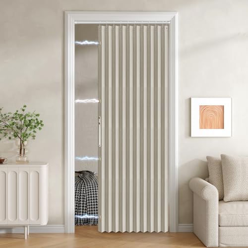 JILRON Falttürvorhang mit Magnetverschluss, 100 % Verdunkelungsstoff, Akkordeon-Stil für Schiebetüren, Schränke, Kleiderschrank und temporäre Türlösungen, Türvorhänge (B 42 x L 78, gebrochenes Weiß, 1 JILRON Falttürvorhang mit Magnetverschluss, 100 % Verdunkelungsstoff, Akkordeon-Stil für Schiebetüren, Schränke, Kleiderschrank und temporäre Türlösungen, Türvorhänge (B 42 x L 78, gebrochenes Weiß, 1 von Jilron