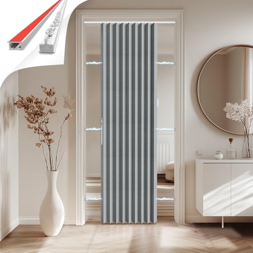 Jilron 100% Blickdichter Türvorhang – Faltbarer Akordion-Stil mit Magnetverschluss, Klebemontage ohne Bohren, inkl. Klebeschiene, Verdunkelung & Windschutz,Grau, H201 x B106 cm Jilron 100% Blickdichter Türvorhang – Faltbarer Akordion-Stil mit Magnetverschluss, Klebemontage ohne Bohren, inkl. Klebeschiene, Verdunkelung & Windschutz,Grau, H201 x B106 cm von Jilron