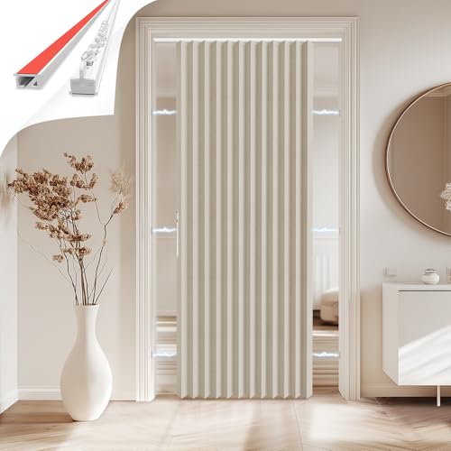Jilron 100% Blickdichter Türvorhang – Faltbarer Akordion-Stil mit Magnetverschluss, Klebemontage ohne Bohren, inkl. Klebeschiene, Verdunkelung & Windschutz,Hellgelb, H201 x B135 cm Jilron 100% Blickdichter Türvorhang – Faltbarer Akordion-Stil mit Magnetverschluss, Klebemontage ohne Bohren, inkl. Klebeschiene, Verdunkelung & Windschutz,Hellgelb, H201 x B135 cm von Jilron