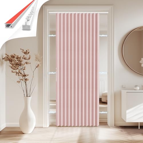 Jilron 100% Blickdichter Türvorhang – Faltbarer Akordion-Stil mit Magnetverschluss, Klebemontage ohne Bohren, inkl. Klebeschiene, Verdunkelung & Windschutz,Rosa, H201 x B135 cm Jilron 100% Blickdichter Türvorhang – Faltbarer Akordion-Stil mit Magnetverschluss, Klebemontage ohne Bohren, inkl. Klebeschiene, Verdunkelung & Windschutz,Rosa, H201 x B135 cm von Jilron