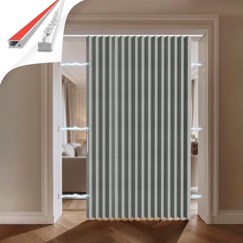 Jilron 100% Blickdichter Türvorhang – Faltbares Akordion-Design mit Magnetverschluss & Klebemontage ohne Bohren, inkl. Schiene – Für Terrassentüren oder Glastüren, Grau, 201x180 cm Jilron 100% Blickdichter Türvorhang – Faltbares Akordion-Design mit Magnetverschluss & Klebemontage ohne Bohren, inkl. Schiene – Für Terrassentüren oder Glastüren, Grau, 201x180 cm von Jilron