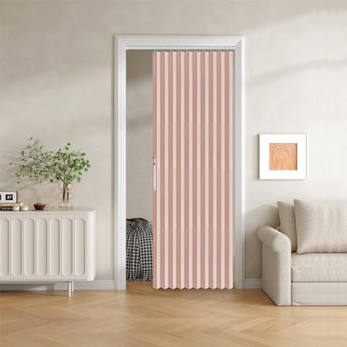 Jilron Falttürvorhang mit Magnetverschluss, 100 % Verdunkelungsstoff, Akkordeon-Stil für Schiebetüren, Schränke, Kleiderschrank und temporäre Türlösungen, Türvorhänge (B 42 x L 78, Rosa, 1 Panel) von Jilron