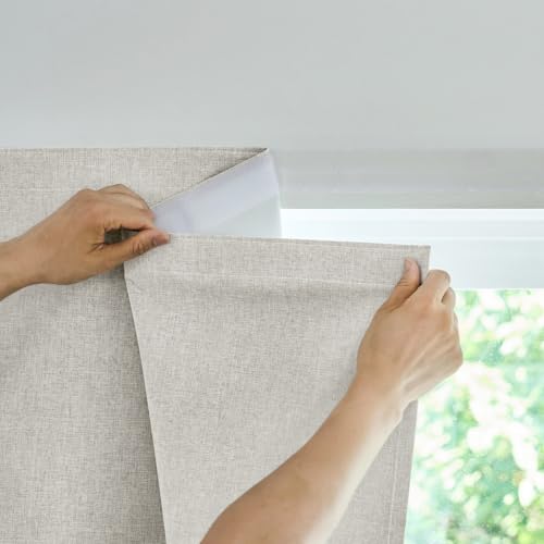 Jilron Selbstklebende Verdunklungsvorhänge, 100% Lichtundurchlässig, Ohne Stange, Bohrfrei, Als Sonnenschutz Fenster Innen Für Den Innenraum Geeignet (Hellbeige-H182 x B117 cm) 1er-Pack von Jilron