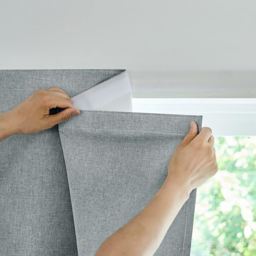 Jilron Selbstklebende Verdunklungsvorhänge, 100% Lichtundurchlässig, Ohne Stange, Bohrfrei, Als Sonnenschutz Fenster Innen Für Den Innenraum Geeignet (Hellgrau-H182 x B117 cm) 1er-Pack von Jilron
