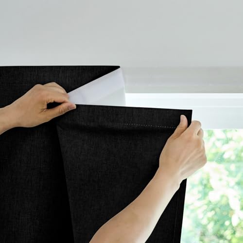 Jilron Selbstklebende Verdunklungsvorhänge, 100% Lichtundurchlässig, Ohne Stange, Bohrfrei, Als Sonnenschutz Fenster Innen Für Den Innenraum Geeignet (Schwarz-H182 x B117 cm) 1er-Pack von Jilron