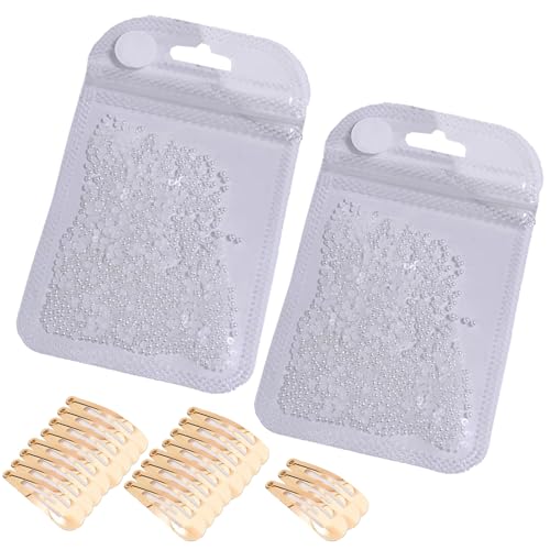 19 Haarnadeln und 2000 Stück Perlen 2 mm Perlen zum Basteln, Perlen ohne Loch, Weiße Perlen zum Selbermachen, Kann für Nageldesigns, Handyhüllen, Schuhe von Jimklpy