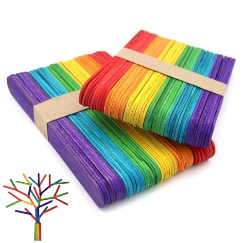Jimkply 100 Stück Eisstäbchen Holzstäbchen, Bunt Natürlich Holzstäbchen, 114mm x 10mm Naturholz Eisstiele, für DIY Eiscreme, Basteln, Kosmetik (Waxing) und Handwerk (Farbe) von Jimklpy