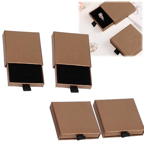 Jimkply 4 Stück Schmuck Geschenkbox, Kleine Geschenkbox, 7x7 cm 8x8 cm Schmuckschatulle, Mehrgrößen Schmuck Box, Modische Schmuckschatulle, Beige, Lederfarbene, Blaue (Lederfarbene) von Jimklpy