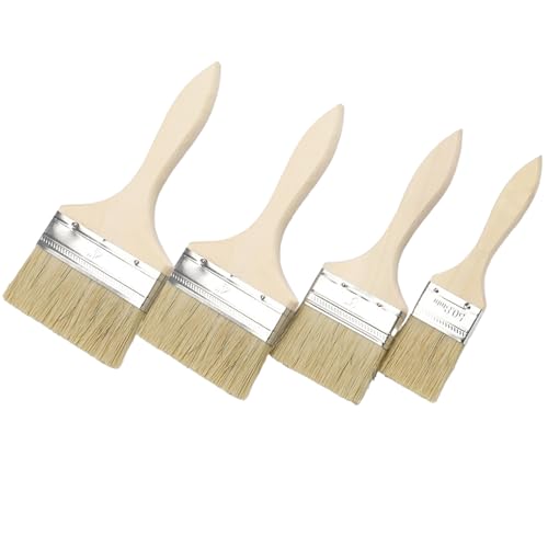 Jimkply 4 Stücke Flachpinsel Set Holzgriff Pinsel für Farben, Beizen, Lacke, Klebstoffe Malen DIY (3 Zoll, 4 Zoll, 5 Zoll, 6 Zoll) von Jimklpy