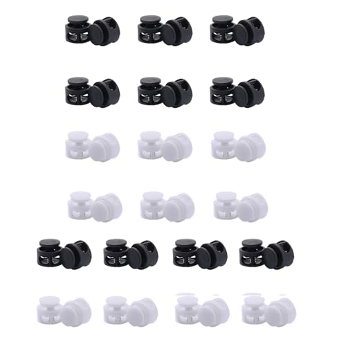 Jimkply 40 Stück Kordelstopper, 2 Loch Kordelstopper, 14 mm Schlösser für Kordel, Sportbekleidung Federklemmen, für Kleidung, Rucksäcke, Zelte, Schuhe (Schwarz+Weiß) von Jimklpy