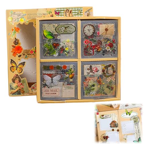 Jimkply Scrapbooking Sticker Set, 100 Blatt Vintage PET-Aufkleber mit Blumen, Schmetterlingen und Pflanzenmotiven, Transparente DIY-Sticker für Tagebuch und Fotoalbum Jimkply Scrapbooking Sticker Set, 100 Blatt Vintage PET-Aufkleber mit Blumen, Schmetterlingen und Pflanzenmotiven, Transparente DIY-Sticker für Tagebuch und Fotoalbum von Jimklpy