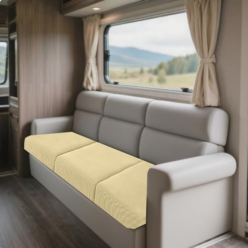 JinDouer BezüGe FüR Wohnwagenpolster Aus BüNdchenstoff – Wasserdichter, Rutschfester üBerzug FüR Wohnmobil-, Langbank- & Terrassensofas, Jacquard, StrapazierfäHig (Beige,W65-95cm,D190-240cm) von JinDouer