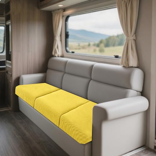 JinDouer BezüGe FüR Wohnwagenpolster Aus BüNdchenstoff – Wasserdichter, Rutschfester üBerzug FüR Wohnmobil-, Langbank- & Terrassensofas, Jacquard, StrapazierfäHig (Hellgelb,W65-95cm,D95-135cm) von JinDouer